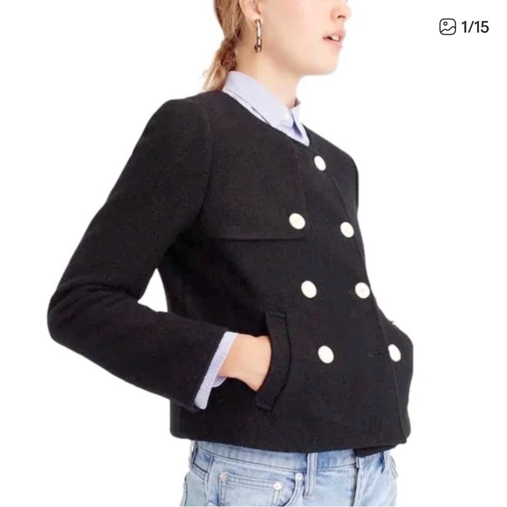 J.Crew Black Wool Blend Double-Breasted Short Jacket Women’s Xs